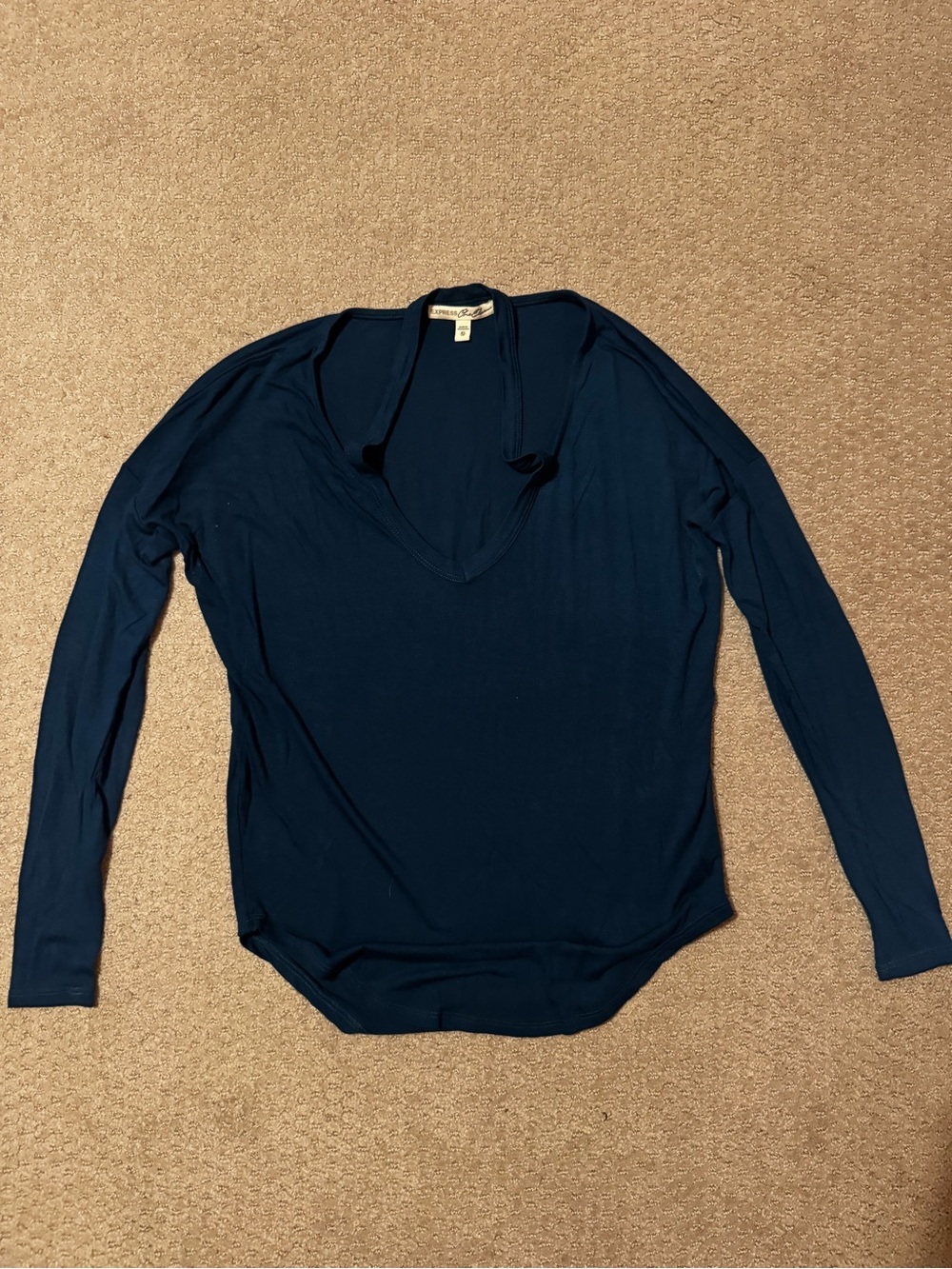 Express Deep V-Neck Strappy Long Sleeve Top - Navy